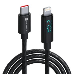 Portronics Konnect View 3A 27W Futuristic Type C to 8 Pin, Black